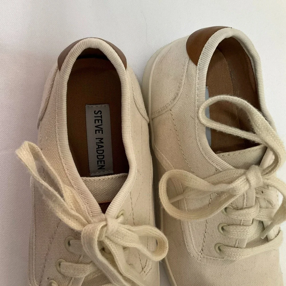 Steve Madden Fenta Men's Cream Lace Up Low‎ Top Fabric Upper Sneakers Size 7M